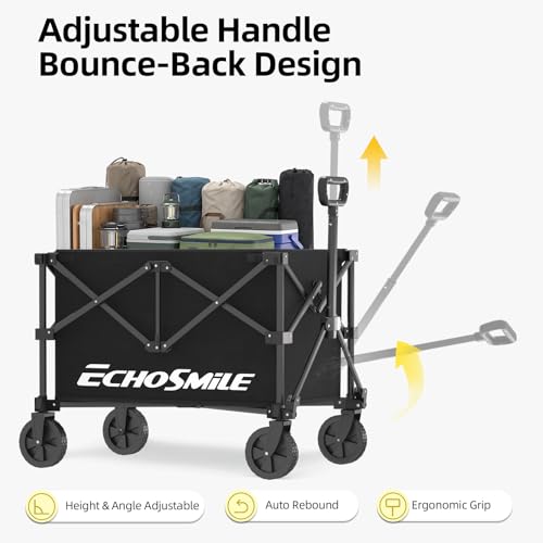 EchoSmile Easy Collapsible Wagon Cart, Folding for Grocery & Camping, Black - color: Black