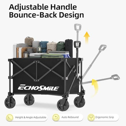EchoSmile Easy Collapsible Wagon Cart, Folding for Grocery & Camping, Black - color: Black
