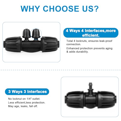 1/2 to 1/4 Drip Irrigation Fittings,4-Ways Barbed Tee 1/2 inch Drip Irrigation Tubing (1/2" ID x0.6-0.63" OD) 16mm to 1/4 inch Irrigation Tube Fitting Anti-Drop Barbed Connectors,12Pcs - color: 4-Way-12Pack
