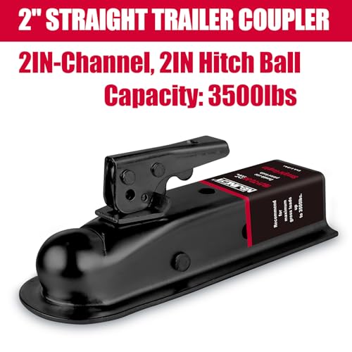 NBJINGYI Straight Trailer Coupler for 2" Ball and 2" Channel Tongue, 3500 lbs Gross Weight Capacity, E-Coated Black Steel for Boat, Utility and Equipment Trailers - size: BALL 2", CHANNEL 2" 3500LBS Black