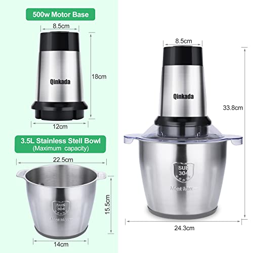 Qinkada Food Processor, 500W Meat Grinder, 14Cup Stainless Steel Bowl - size: 14 Cup, 1 Bowl