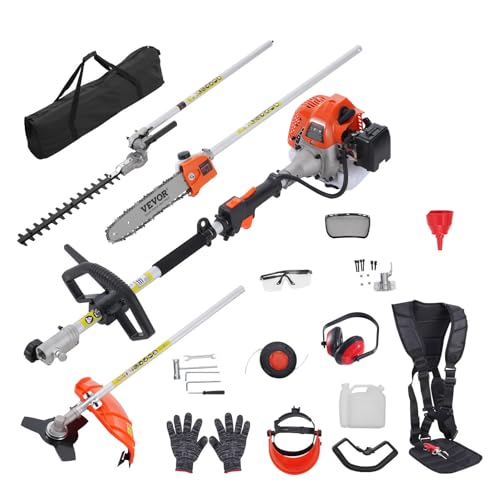 VEVOR 5-in-1 26cc 2 Cycle Gas Powered Dual Sided Hedge Trimmer, Weed Eater, String Trimmer, Edger, Pole Saw Chainsaw Pruner with EPA, CE and EMC Certification - size: 26cc-1
