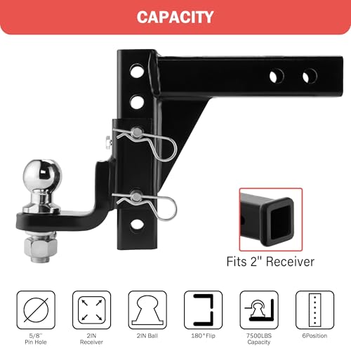 OPENROAD Adjustable Hitch Ball Mount with 2" Ball for 2-Inch Receiver - style: ball-mount-hitches