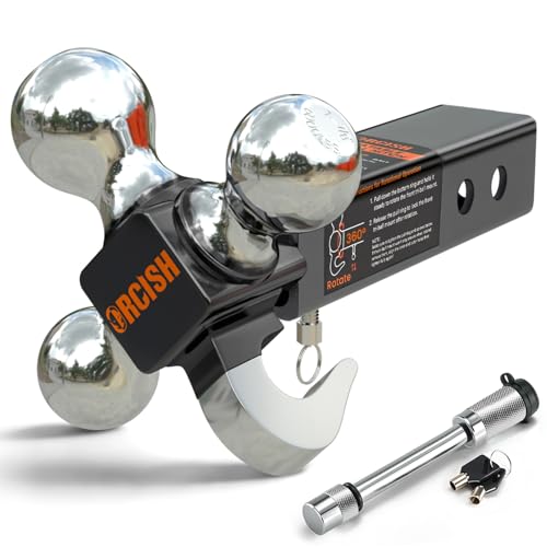 ORCISH 360° Swivel Tri-Ball Trailer Hitch Mount Hook & Lock for 2" Receiver - color: 2"-Rotatable-Chrome
