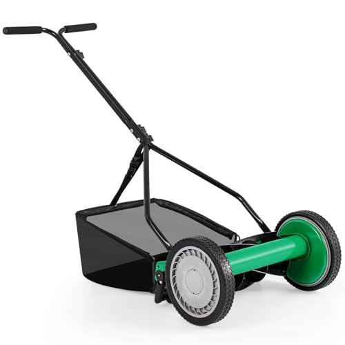 IRONMAX 14 Inch 5-Blade Push Reel Mower, Removable Grass Catcher, Green - color: Green, size: 14 Inch