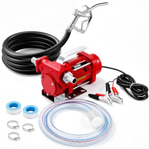 TOPWAY 12V Fuel Transfer Pump Kit, 10 GPM Self-Priming Diesel & Gasoline Pump, Explosion-Proof Portable Fuel Pump with Fuel Nozzle, Hose & Carry Case for Tractor, Truck, Cars