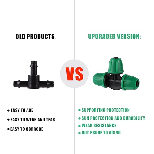 25 Pcs 1/4" Drip Irrigation Tee Fittings, Barbed Tee Connector - color: Green-3Way