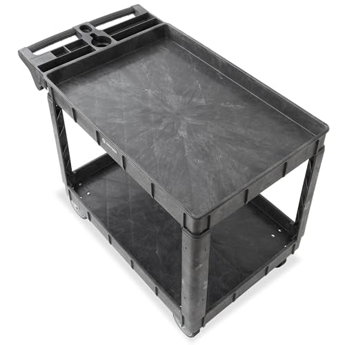 Dryser Utility Cart with Wheels, 46" x 25" Heavy Duty 550 lb. Capacity with Shelves - 2 Tier Rolling Cart with Two 5" Swivel Casters for Warehouse, Garage, Cleaning - size: 2 Shelves 2 Swivel 46x25