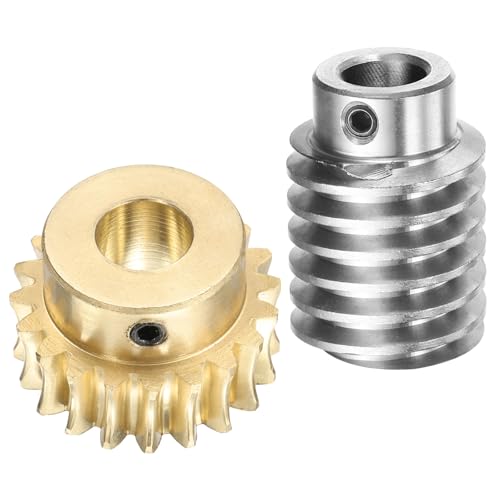 uxcell Worm Gear Set 20T 1.5 Module 20:1 Reduction Rate, Right Rotation Drive Gear Box Wheel Reduce Transmission Part (Brass Gear-12mm Bore, #45 Steel Rod 12mm Bore) - size: 12mm x 12mm