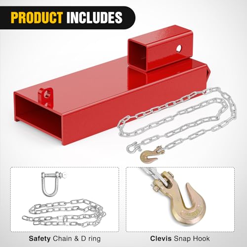 Nilight Forklift Trailer Hitch Attachment Fits 2" Receiver | Clamp on Pallet Fork Trailer Towing Adapter with Safety Chain & Hook Red - color: Forklift Trailer Hitch 5.5in width