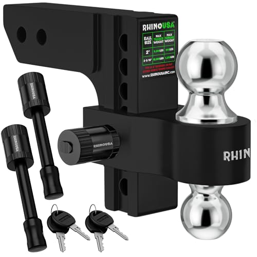 Rhino USA Adjustable Trailer Hitch (2in Receiver) - 6in Drop/Rise - color: Black, size: 2"x6"