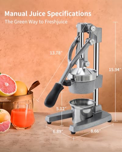 ZOZOE Cast Iron Juicer, Manual Citrus Press, Heavy Duty Hand Press Juicer - color: Grey