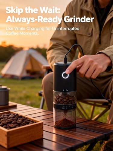 LAMIDO Portable Electric Burr Coffee Grinder - Grind While Charging - Visual Bean Hopper - 38 External Grind Settings - 1.8X Faster Grinding - 2000 mAh Battery for Travel, Camping (Matte Black, E96T) - color: Matte Black