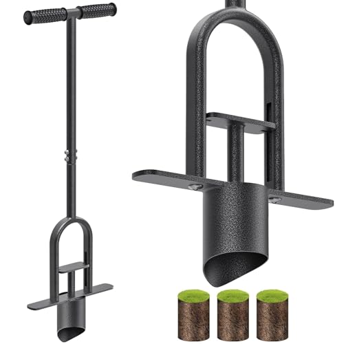 Long Handled Bulb Planter Tool with Rubber Grip | Heavy Duty Sod Plugger, Dig Neat Holes, Great for Turf Repair and Seedling Transplanting In Garden - color: 2.9'' wide hole