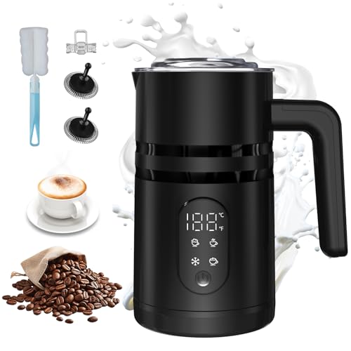 4 in 1 Electric Milk Frother, Hot & Cold Foam Maker, Digital Display, Black - color: Black-A