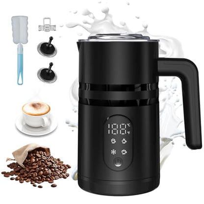 4 in 1 Electric Milk Frother, Hot & Cold Foam Maker, Digital Display, Black - color: Black-A
