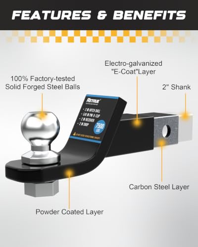 RETRUE 2 Inch Trailer Hitch Ball Mount, 7500lbs, 2 Inch Drop
