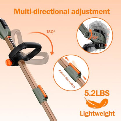 13" Electric Weed Wacker, 4 in 1 Cordless String Trimmer/Lawn Edger/Lawn Mower/Brush Cutter with Steel Gears, 2×21V 6.0Ah Batteries & Charger, 4.2 LBS Lightweight Grass Trimmer for Yard Garden