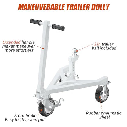 Trailer Dolly, Heavy Duty Trailer Mover with 2 Inch Hitch Ball (White) - color: White