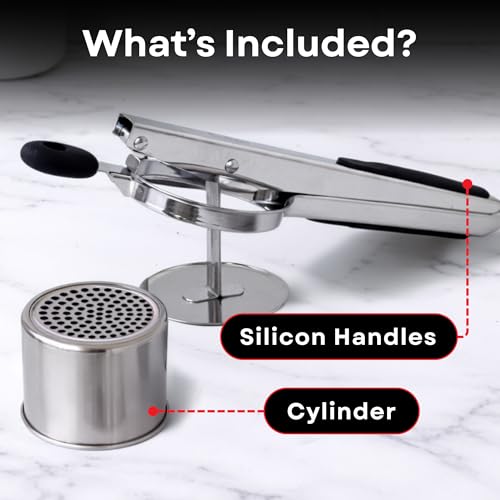 Large 15oz Potato Ricer - Professional 430 Stainless Steel Masher for Fluffy Mashed Potatoes, Gnocchi, Guacamole & Baby Food - Ergonomic Non-Slip Handles, Heavy Duty & Dishwasher Safe Kitchen Press - size: Fixed Disc