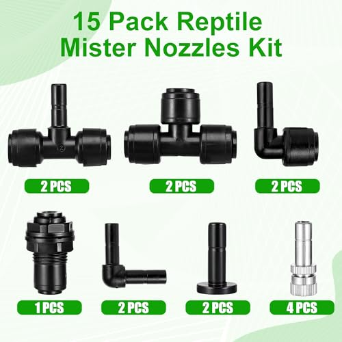 15 Pack Four-Head 1/4 Reptile Mister Nozzles Kit,Reptile Misting - size: Four-Head