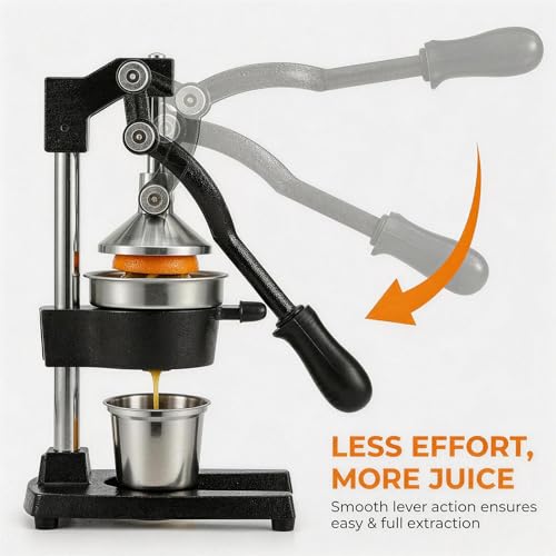 Jusfoouo Cast Iron Citrus Juicer with Stainless Steel Cup, Black - color: Black