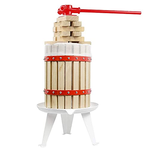 4.75 Gallon Fruit Wine Press with 2 Pack Filter Bag - 100% Nature Apple&Grape&Berries Crusher Manual Juice Maker for Kitchen, Solid Wood Basket with 8 Blocks Heavy Duty Cider Wine Making Press