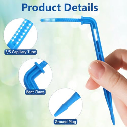 SEWACC 100pcs Automatic Drip Irrigation Stakes, Indoor Plant Watering System with Blue Multi- Drip Emitters for Flower and Seedlings