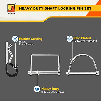 Wellmax 20 Pcs Trailer Pin, Safety + Hitch Pins, 1/4" Zinc-Plated, Silver - color: Silver-20pc