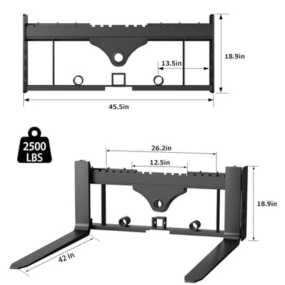 Garvee 42" Fork Blades Skid Steer Pallet Fork Frame Attachment with - size: 42" Forks