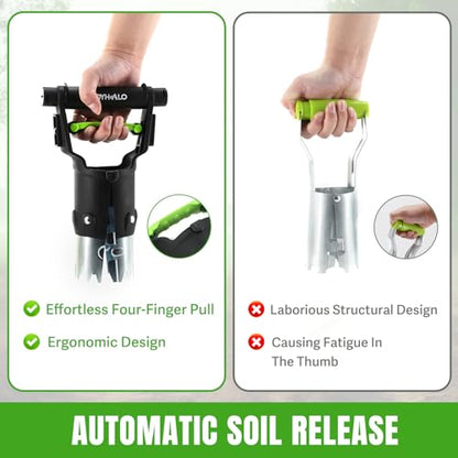 5 Inch Depth Bulb Planter Tool with Automatic Soil Release for Garden - color: Black & Green