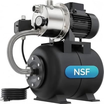 Aquastrong 115V Shallow Well Garden Pump, Stainless Steel, 1320 GPH, Automatic Water Booster Jet Pump for Home, Garden, Lawn,Irrigation,1.6 HP with Pressure Tank - color: Nsf Black