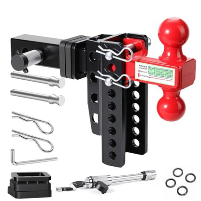 Zero-Noise Adjustable Trailer Hitch for 2 Inch Receiver - 8 Inch Drop/Rise - color: Red, size: 8 Inch Drop/Rise