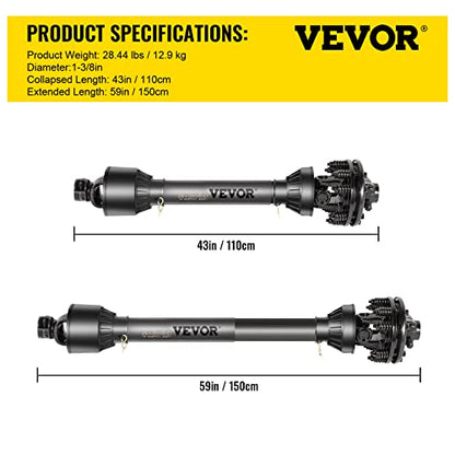 VEVOR PTO Shaft, 1-3/8" 6 Spline Tractor and Implement Ends PTO Driveline Shaft, Series 4 Tractor PTO Shaft, 43"-59" Brush Hog PTO Shaft with Slip Clutch Black, for Finish Mower, Rotary Cutter - size: 43"-59"