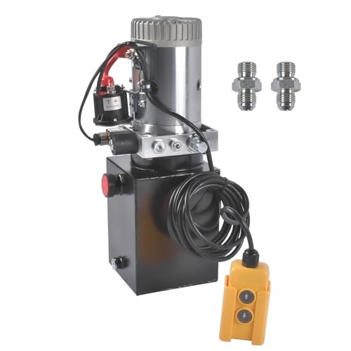 4 Quart Hydraulic Power Unit 1.6kW Power, 12V DC Single Acting Hydraulic Pump, 3200 PSI Max Pressure, for Dump Trailers, Car Lifts, DIY Hydraulic Systems, Steel (GC01) & Aluminium Alloy - size: 4 Quart；Single Acting