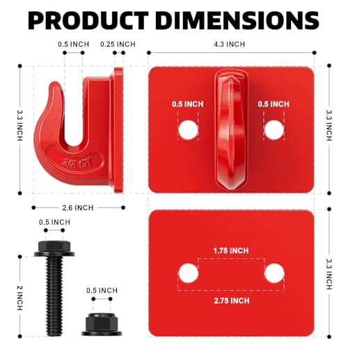 AUTOBOTS Tractor Bucket Hooks 3/8" Bolt On Chain Grab Hooks 2 Pack Red - color: Red