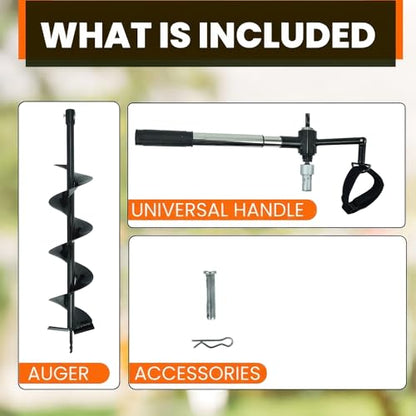 Earth Auger - 6" Wide x 32" Deep - Electric Post Hole Digger - Handles - Hole Digger for Fence Posts - style: 6" X 32"