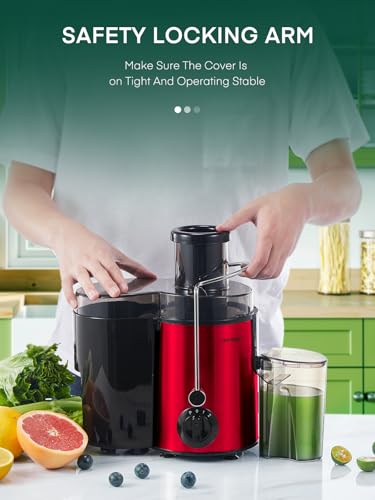 HOUSNAT Centrifugal Juicer for Whole Fruit and Vegetables, 3 Speed, 400W - color: Rot
