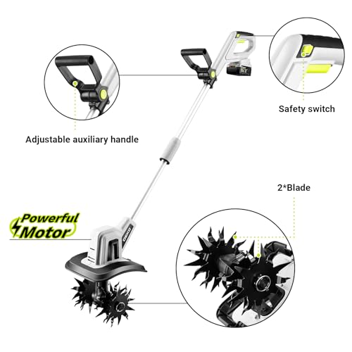 20V Cordless Tiller Cultivator,48 Steel Tines Garden Tiller,9inch Wide Electric Tiller for Gardening,Garden Rototiller with 4AH Battery and Charger Included