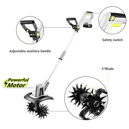 20V Cordless Tiller Cultivator,48 Steel Tines Garden Tiller,9inch Wide Electric Tiller for Gardening,Garden Rototiller with 4AH Battery and Charger Included