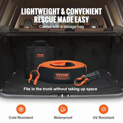VEVOR Polyester Heavy Duty Tow Strap Recovery Kit 3" x 30 ft (MBS-36,000 lbs) Winch Strap, Triple Reinforced Loop, Snatch Strap + 2" Shackle Hitch Receiver + 3/4" D-Ring Shackles (2PCS) + Storage Bag