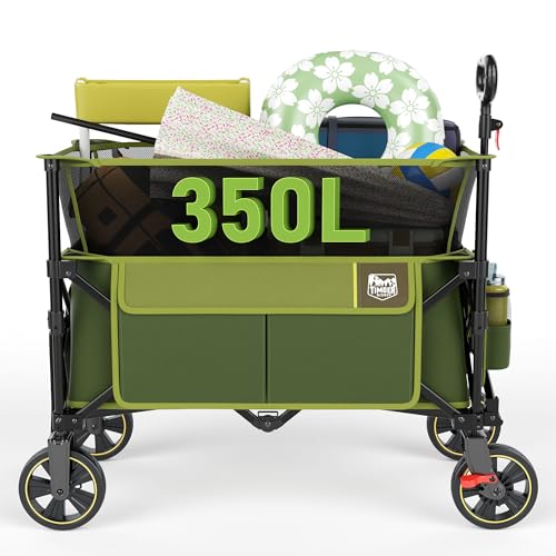 Timber Ridge Collapsible Folding Wagon 350L Extra Large with Brake - color: Green, size: 350L