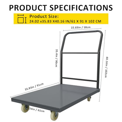 Heavy Duty Platform Truck Moving Flatbed Cart, 24"x36"Push Dolly, 2000 LBS Dolly Cart Flatform with Wheels and Handle, Steel Flatbed Cart for Luggage Moving, Shopping - size: 24"x36"