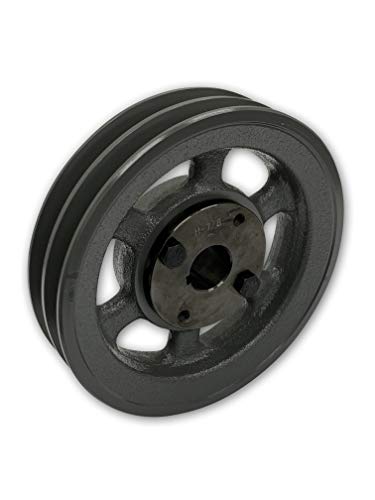 Double Groove 5.95" Cast Iron Electric Motor " H " Pulley/Sheave, Bushing Included, for 3/8" and 1/2" Top Width 3L/A/AK/4L/4LK Section V Belt, 2 Groove (7/8" Shaft / 0.875 Bore, 2AK61H) - size: 7/8" Shaft / 0.875 Bore