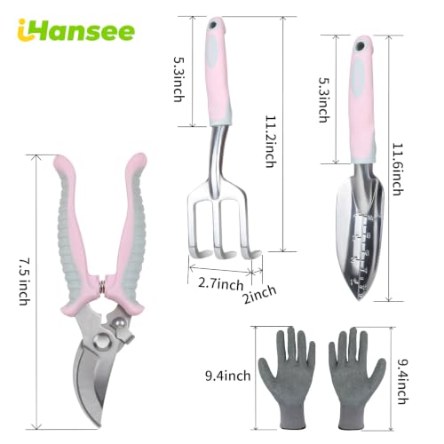 Pink Garden Tool Sets 4-Piece, Aluminum Gardening Hand Tool Kit - color: pink-4pcs