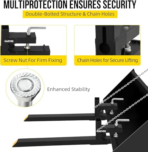 43" Clamp on Pallet Forks for Tractor Bucket, Heavy Duty 2000lbs Quick Attach Skid Steer Loader Pallet Fork with Adjustable Stabilizer Bar