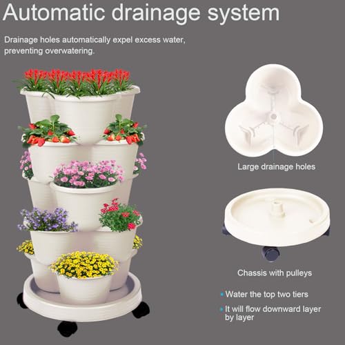 5-Tier Vertical Garden Tower Stackable Planter for Strawberries, Flowers, Vegetables & Herbs Beige - color: Beige, size: 1 Pack