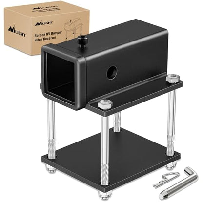 Nilight RV Bumper Hitch Receiver Fits for 4-4.5 inches Beams 2 inch Receiver 200 LBS Capacity Bolt-On Heavy Duty Steel for Camper Bike Racks Cargo Carriers - color: RV Bumper Hitch Receiver