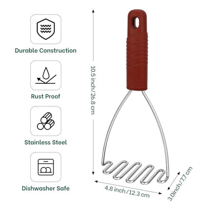 Beneno Ergonomic Soft Grip Stainless Steel Potato Masher, Black - color: Red