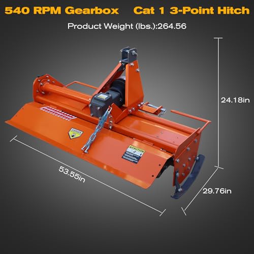 3 Point Rotary Tiller Attachment, Fits Cat 1 Tractors - size: 45 Inch